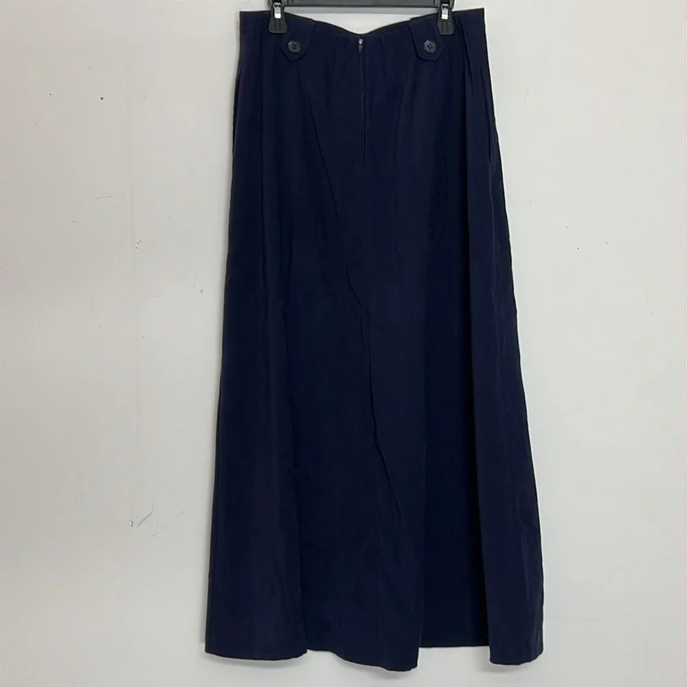 🌞 Coldwater Creek Navy blue lined maxi skirt zips button belt loops 10P